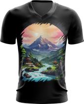 Camiseta Gola V Templo Budista Anime Buda 8 Camiseta Gola V Templo Budista Anime Buda 8