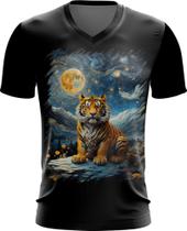 Camiseta Gola V Tigre Noite Estrelada Van Gogh 6