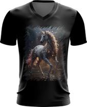 Camiseta Gola V Unicornio Criatura Mítica Fera 1 Camiseta Gola V Unicornio Criatura Mítica Fera 1