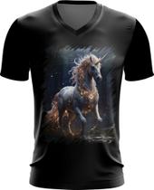 Camiseta Gola V Unicornio Criatura Mítica Fera 2