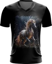 Camiseta Gola V Unicornio Criatura Mítica Fera 5