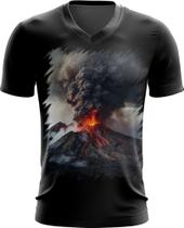 Camiseta Gola V Vulcão em Erupção Destruição 2