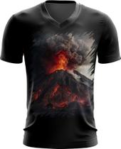 Camiseta Gola V Vulcão em Erupção Destruição 3