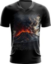 Camiseta Gola V Vulcão em Erupção Destruição 4