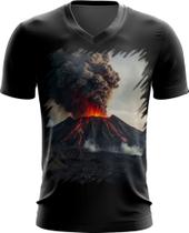 Camiseta Gola V Vulcão em Erupção Destruição 7