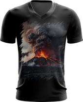 Camiseta Gola V Vulcão em Erupção Destruição 8