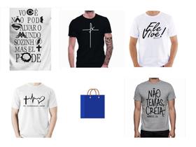 Camiseta Gospel Cristã Masculina 100% Algodão fio 30 Combo com 5 unidades cores e estampas sortidas Camiseta Gospel Cristã Masculina 100% Algodão fio 30 Combo com 5 unidades cores e estampas sortidas