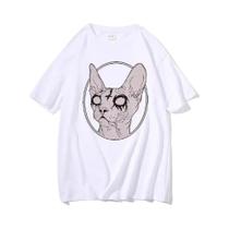 Camiseta Gótica De Manga Curta Com Estampa De Gato Esfinge, Estilo Bruxa, Steampunk, Hipster,