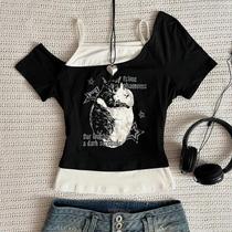Camiseta Gótica Estilo Y2K Com Mangas Curtas, Calças De Moda Harajuku, Roupas Femininas Camiseta Gótica Estilo Y2K Com Mangas Curtas, Calças De Moda Harajuku, Roupas Femininas