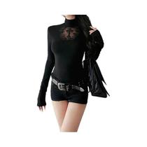Camiseta Gótica Preta De Manga Longa Com Gola Alta Para Mulheres, Top Sexy Y2K Com Recortes Cruzados Camiseta Gótica Preta De Manga Longa Com Gola Alta Para Mulheres, Top Sexy Y2K Com Recortes Cruzados