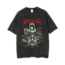 Camiseta Gótica Punk Anime Masculina Oversized Hip Hop Streetwear Vintage Lavada Tops De Verão