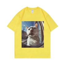 Camiseta Gráfica Engraçada De Gato Fumando Para Mulheres, Estilo Harajuku Y2K, Casual, Manga Curta,