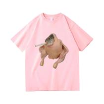 Camiseta Gráfica Harajuku Feminina Com Estampa De Peixe Fumando Meme Engraçado Estética