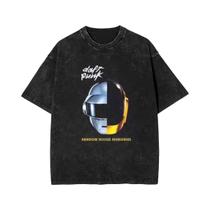 Camiseta Gráfica Masculina Y2K Vintage Lavada Daft Punk Ropa Hombre