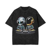 Camiseta Gráfica Masculina Y2K Vintage Lavada Daft Punk Ropa Hombre