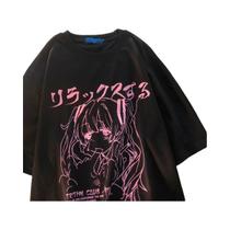 Camiseta Gráfica Oversized Y2K Harajuku Para Mulheres Com Estampa Kawaii Anime Tamanho plus Grunge