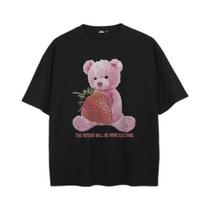Camiseta Gráfica Urso Morango Preto Em Algodão, Estilo Hipster Unissex 2024, Streetwear Hip Hop Y2K Camiseta Gráfica Urso Morango Preto Em Algodão, Estilo Hipster Unissex 2024, Streetwear Hip Hop Y2K