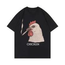 Camiseta Gráfica Vintage De Manga Curta Com Estampa Engraçada De Frango Fumante Para Mulheres E Camiseta Gráfica Vintage De Manga Curta Com Estampa Engraçada De Frango Fumante Para Mulheres E