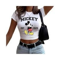 Camiseta Gráfica Vintage Mickey Mouse Feminina Em Algodão Com Gola Redonda E Manga Curta Moda Camiseta Gráfica Vintage Mickey Mouse Feminina Em Algodão Com Gola Redonda E Manga Curta Moda