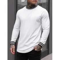 Camiseta guarnição listrada /camiseta basica/camiseta masculina/camiseta 100% algodão