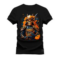 Camiseta Guerreiro Caveira Plus Size Extra Grande Gola Redonda Estampada Varias Cores