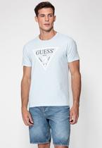 Camiseta Guess Logo Triangulo Vazado Azul Claro