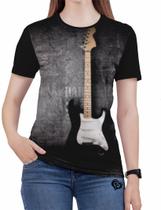 Camiseta Guitarra PLUS SIZE Rock N Roll Feminina Blusa Cinza