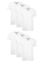 Camiseta Hanes com decote em V para homens, algodão, pacote com 6 unidades, branca, pequena