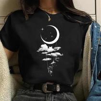 Camiseta Harajuku Kawaii Preta - Estilo Anos 90 - Desenho de Lua Cartoon Camiseta Harajuku Kawaii Preta - Estilo Anos 90 - Desenho de Lua Cartoon