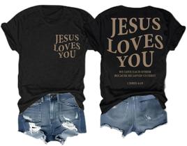 Camiseta HDDXYF Christian Jesus Loves You para mulheres pretas Camiseta HDDXYF Christian Jesus Loves You para mulheres pretas