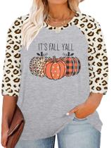 Camiseta HDLTE Plus Size Halloween Pumpkin de manga 3/4 feminina