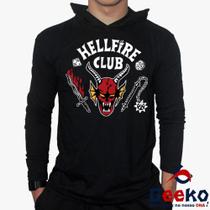 Camiseta Hellfire Club Manga Longa com Capuz 100% Algodão Stranger Things Geeko