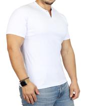 Camiseta HENLEY 2 Botões Slim Fit Manga Curta - BRANCA