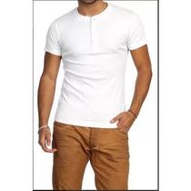 Camiseta HENLEY Classic Slim Fit Manga Curta Gola Redonda BRANCA