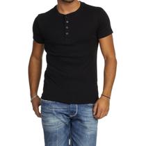 Camiseta HENLEY Classic Slim Fit Manga Curta Gola Redonda PRETA