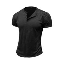 Camiseta Henley De Algodão Masculina De Verão, Manga Curta, Cor Sólida, Casual, Com Botões
