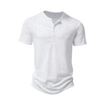 Camiseta Henley Masculina Casual - Manga Curta, Gola Polo, Algodão Premium