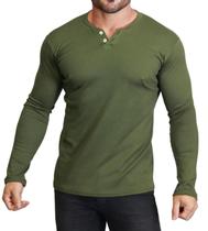 Camiseta Henley Masculina J Silver Slim Fit Manga Longa 2 Botões - 6 CORES DISPONÍVEIS