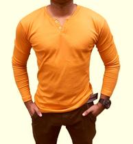 Camiseta Henley Masculina J Silver Slim Fit Manga Longa 2 Botões - 6 CORES DISPONÍVEIS