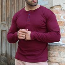 Camiseta HENLEY Masculina Slim Fit Manga Longa J SILVER - PRETA / AZUL / VINHO / MARFIM Camiseta HENLEY Masculina Slim Fit Manga Longa J SILVER - PRETA / AZUL / VINHO / MARFIM