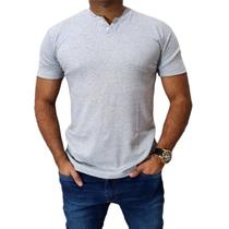 Camiseta Henley Masculina Slim Fit MCurta 2 Botões - 3 Cores para sua Escolha