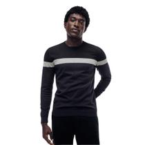 Camiseta Hering Listrada Manga Longa em Azul e Cinza