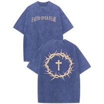 Camiseta Hiehiety Faith Over Fear Christian para homens azul tamanho L Camiseta Hiehiety Faith Over Fear Christian para homens azul tamanho L