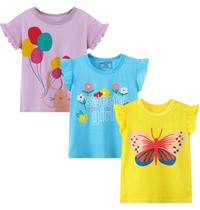 Camiseta HILEELANG Toddler Girls 4T de algodão roxa amarela, pacote com 3