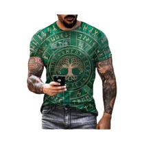 Camiseta Hip Hop Com Estampa 3D De Tatuagem Viking Para Homens, Manga Curta, Top Divertido De Verão