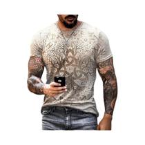 Camiseta Hip Hop Com Estampa 3D De Tatuagem Viking Para Homens, Manga Curta, Top Divertido De Verão