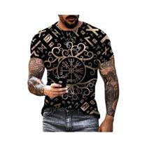 Camiseta Hip Hop Com Estampa 3D De Tatuagem Viking Para Homens, Manga Curta, Top Divertido De Verão