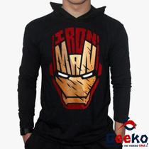 Camiseta Homem de Ferro Manga Longa com Capuz 100% Algodão Iron Man Geeko