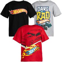 Camiseta Hot Wheels Big Boys - Pacote com 3 Estampas (Cinza, Preta e Vermelha)