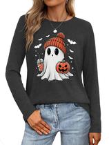 Camiseta HQP Halloween de manga comprida com estampa de abóbora Camiseta HQP Halloween de manga comprida com estampa de abóbora